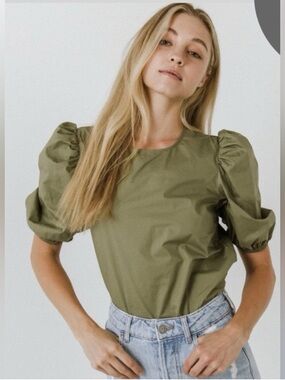 English Factory Poplin Puff Sleeve Top